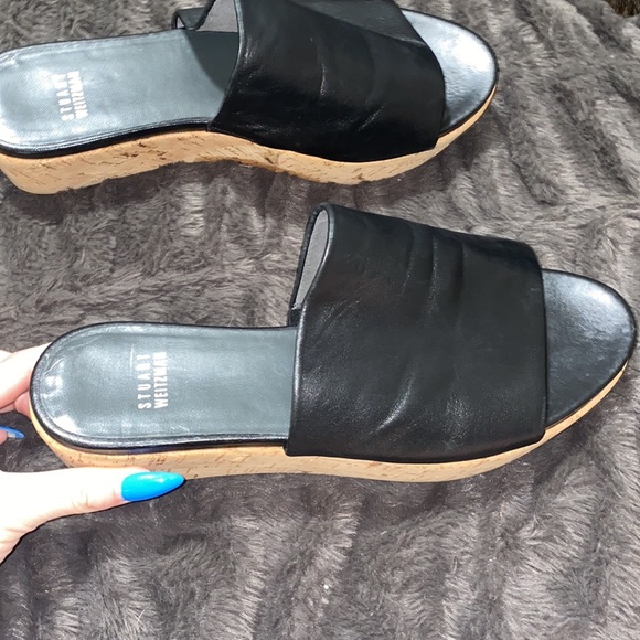 🎀Stuart Weitzman Black leather cork sandal platform! - Picture 3 of 9